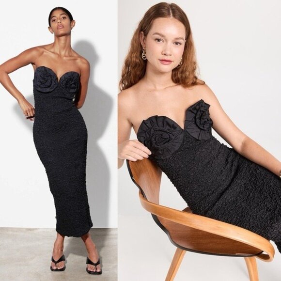 Mara Hoffman Mona Black Bodycon Organic Cotton Rosette Popcorn Dress Size M - Picture 2 of 12